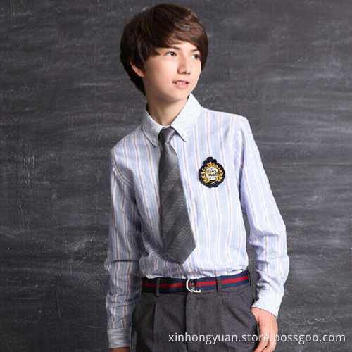 long sleeves school uniform blue shirt with tie, kids school uniform